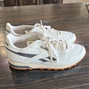 Reebok White Leather Retro Runner with Gray Accents and Gum Outsole